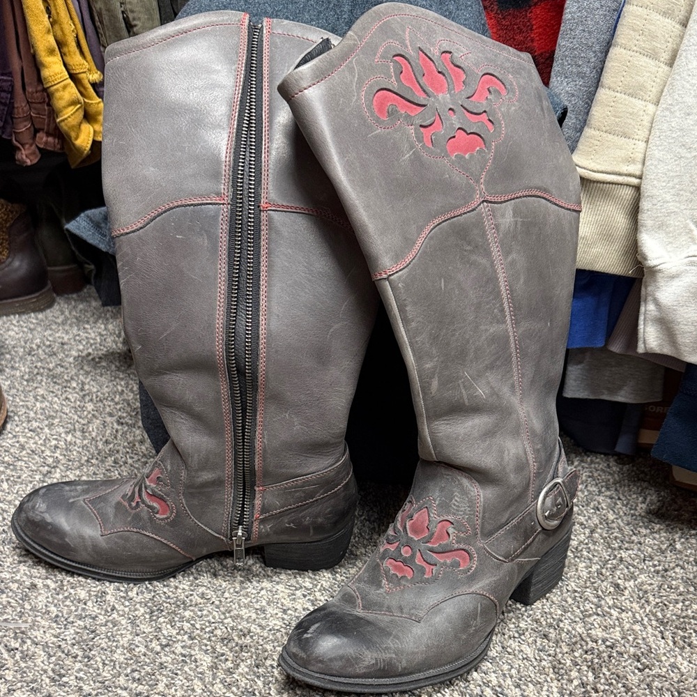 Born Charcoal and Crimson Over the Knee Boots